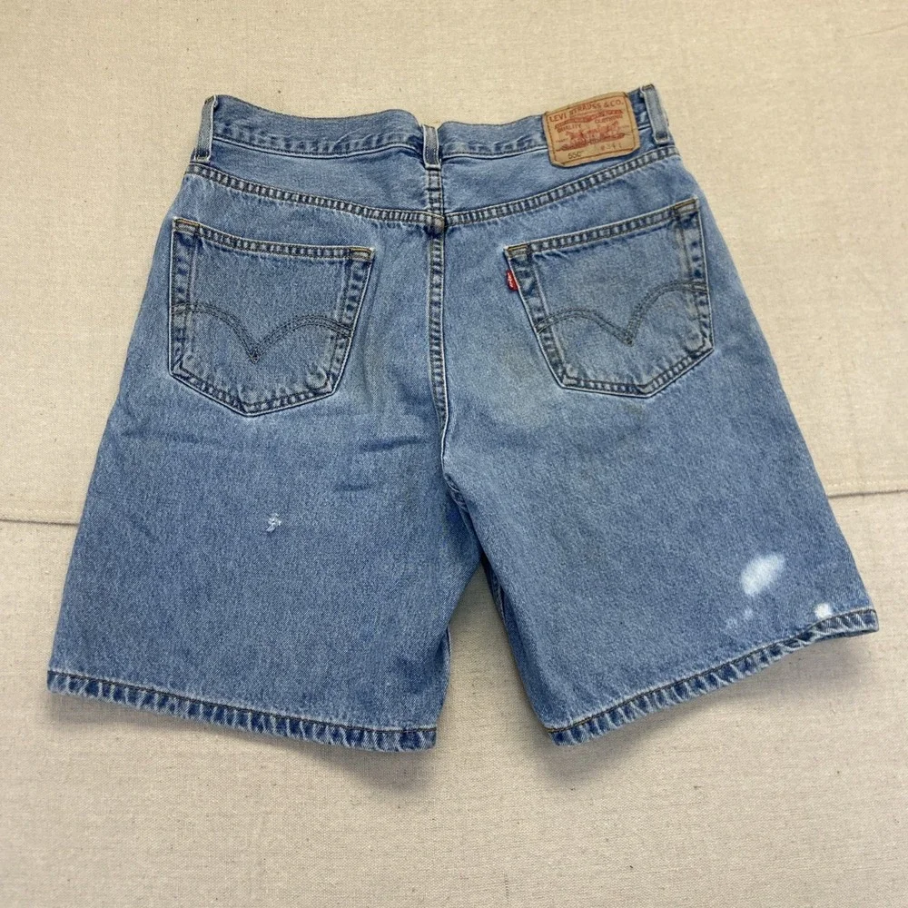 Vintage Levis 550 Shorts Mens 33 Blue Denim Blue Jean Jorts 90s Distressed